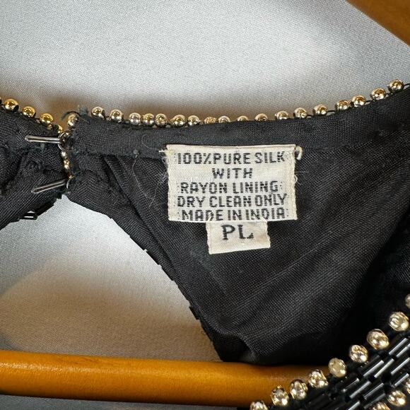 Laurence Kazar Short Sleeve Bodycon Beaded Black Mini Silk Dress Womens L Petite - Picture 14 of 16